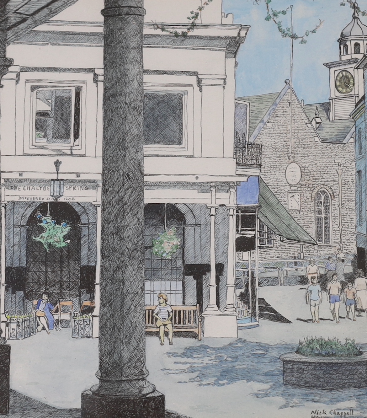 Alan Reed (b.1961) two colour prints including 'George Heriots School for Victoria Street', limited edition 223/950 and 7/950, signed in pencil, together with an ink and watercolour sketch by Nick Chappell, largest 42 x